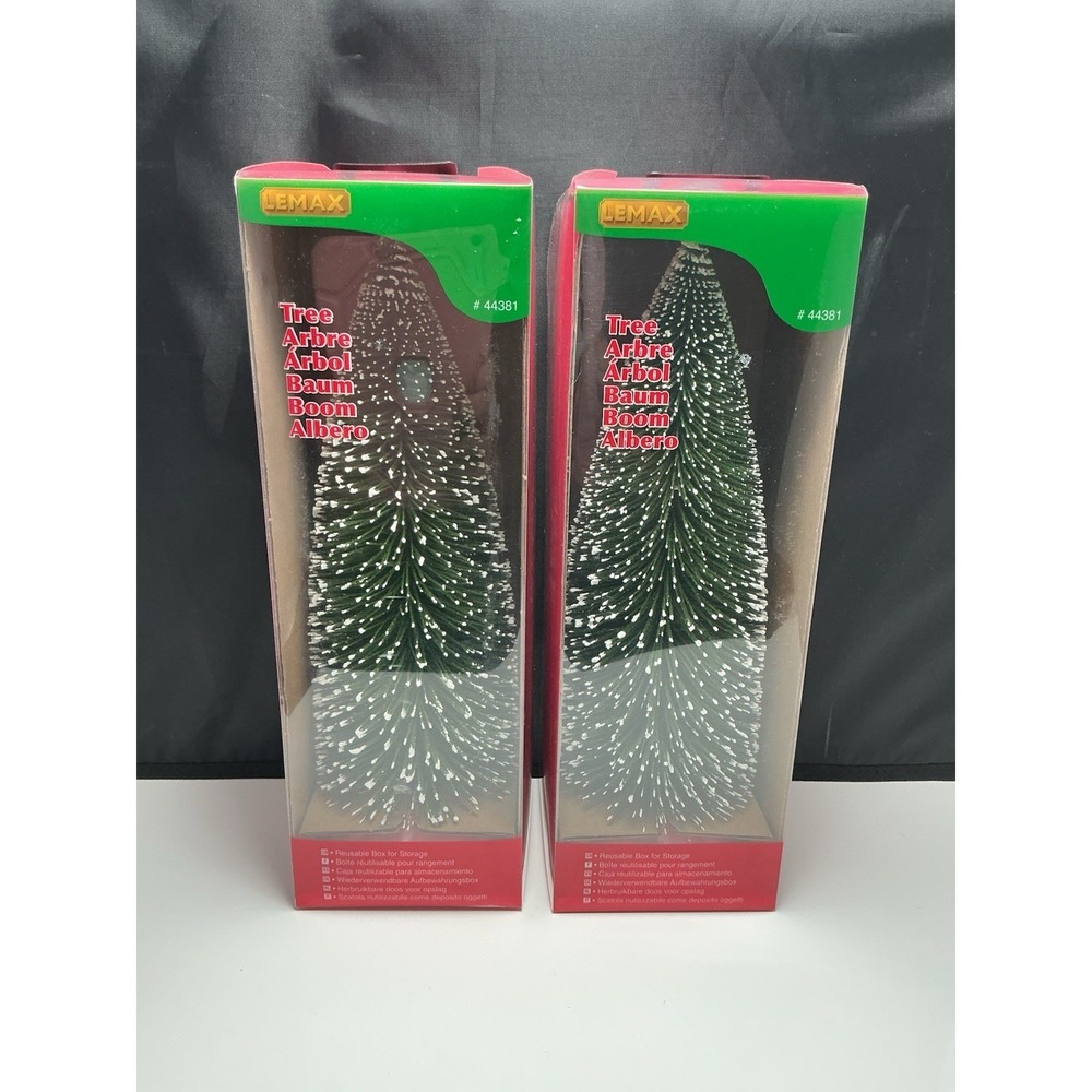 Two Lemax Extra Large Frosted Bristle Trees Christmas Village 12" #44381 Sealed
